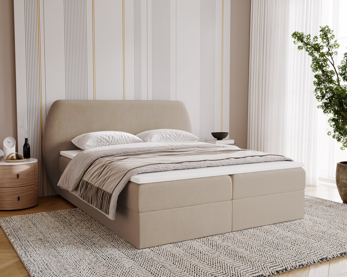Kaiser Möbel Boxspringbett Schlafzimmerbett Bloom mit abgerundetem Kopfteil, Stoff Komodo, zwei Bettkasten, Topper, inklusive Matratze Kaiser Möbel Boxspringbett Schlafzimmerbett Bloom mit abgerundetem Kopfteil, Stoff Komodo, zwei Bettkasten, Topper, inklusive Matratze von Kaiser Möbel
