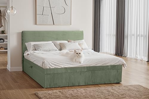Kaiser Möbel - Boxspringbett mit Bettkasten und Topper - Trento Bett mit Bonellmatratze und Toppermatratze - Cord Schlafzimmerbett Trento - Doppelbett Velo - 186x215x104,5cm - Olive Kaiser Möbel - Boxspringbett mit Bettkasten und Topper - Trento Bett mit Bonellmatratze und Toppermatratze - Cord Schlafzimmerbett Trento - Doppelbett Velo - 186x215x104,5cm - Olive von Kaiser Möbel