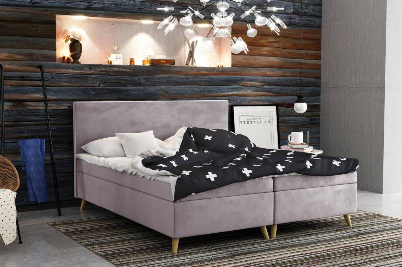 Kaiser Möbel Boxspringbett BELLA mit Bettkasten, Matratze + Topper, Riviera Stoff, Größen (Bett mit Matratze und Topper), Bettkasten, Topper,Elegantes Kopfteil mit Paspel von Kaiser Möbel