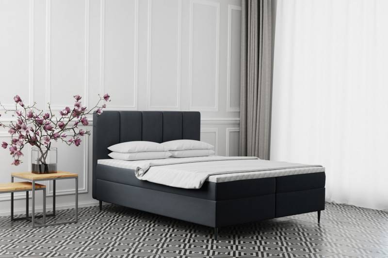 Kaiser Möbel Boxspringbett ADEL mit Bettkasten und Matratze – Stoff Monolith Komfort (Komplett-Set mit Matratze und Bettkasten), Zwei Bettkästen mit Hebefunktion,Bezug aus Mikrofaser von Kaiser Möbel