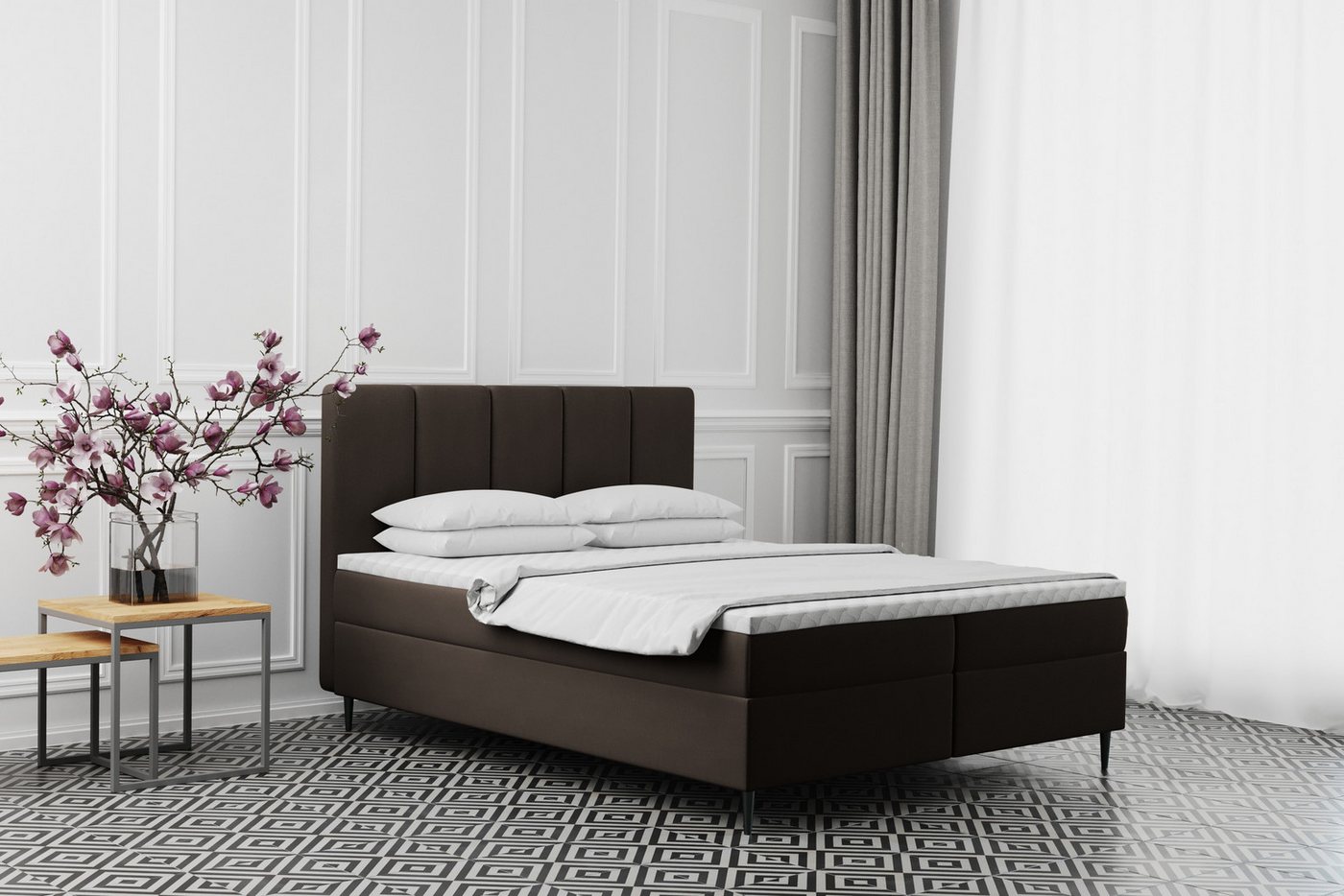 Kaiser Möbel Boxspringbett ADEL mit Bettkasten und Matratze – Stoff Monolith Komfort (Komplett-Set mit Matratze und Bettkasten), Zwei Bettkästen mit Hebefunktion,Bezug aus Mikrofaser von Kaiser Möbel