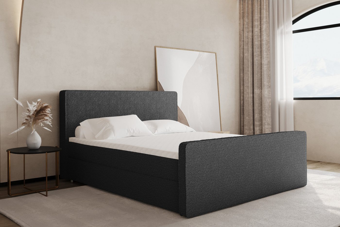 Kaiser Möbel Boxspringbett mit bettkasten matratze topper LAGUNE stoff Ascot viele Farben, mit Bettkastenn, Topper: 4 cm, Federmatratze: 20 cm von Kaiser Möbel