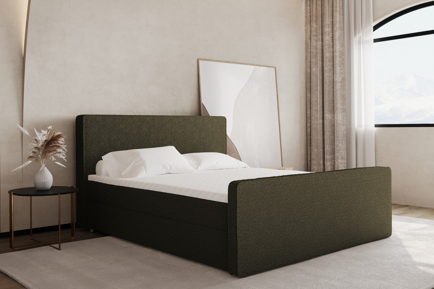 Kaiser Möbel Boxspringbett mit bettkasten matratze topper LAGUNE stoff Ascot viele Farben, mit Bettkastenn, Topper: 4 cm, Federmatratze: 20 cm von Kaiser Möbel