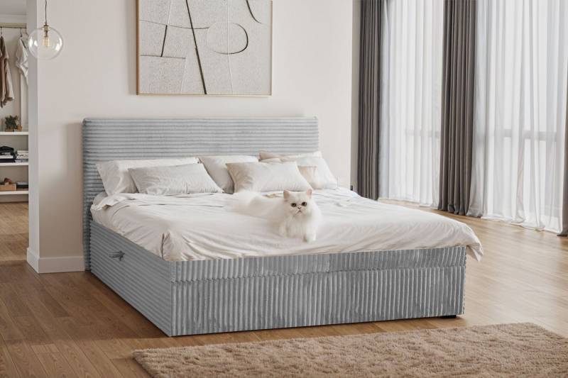 Kaiser Möbel Boxspringbett mit bettkasten und topper TRENTO, ohne Bein stoff Plüsch Cord, Matratze und Topper, Mehrere Größen, Viele Farben, Bettkasten von Kaiser Möbel