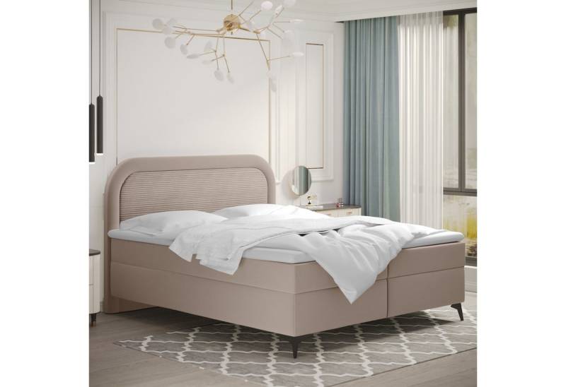 Kaiser Möbel Boxspringbett Valentino mit Bettkasten, Topper und Bonellmatratze – edles Design (Bettgestell mit Matratze und Topper, Set aus Bettgestell, Matratze und Topper), Visko-Topper,Stauraum unter Lattenrost,Silberner Bezug,Hoher Komfort von Kaiser Möbel