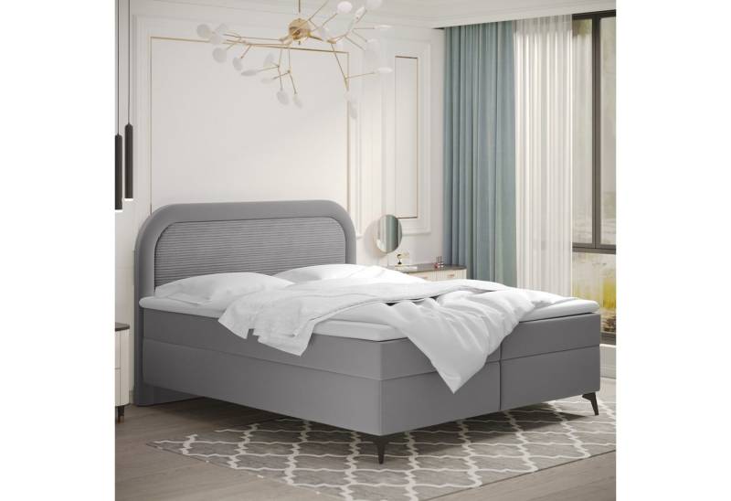 Kaiser Möbel Boxspringbett Valentino mit Bettkasten, Topper und Bonellmatratze – edles Design (Bettgestell mit Matratze und Topper, Set aus Bettgestell, Matratze und Topper), Visko-Topper,Stauraum unter Lattenrost,Silberner Bezug,Hoher Komfort von Kaiser Möbel
