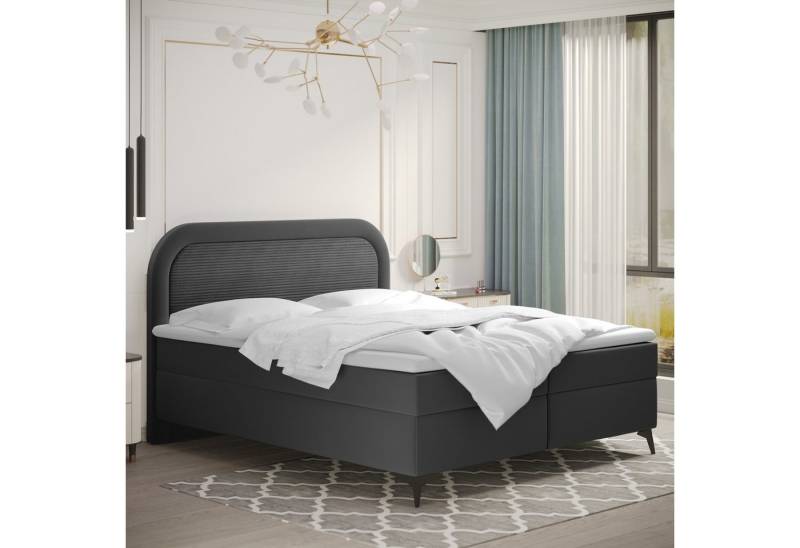 Kaiser Möbel Boxspringbett Valentino mit Bettkasten, Topper und Bonellmatratze – edles Design (Bettgestell mit Matratze und Topper, Set aus Bettgestell, Matratze und Topper), Visko-Topper,Stauraum unter Lattenrost,Silberner Bezug,Hoher Komfort von Kaiser Möbel