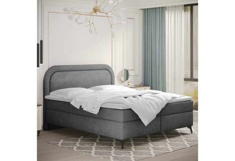 Kaiser Möbel Boxspringbett Valentino mit Bettkasten, Topper und Bonellmatratze – edles Design (Bettgestell mit Matratze und Topper, Set aus Bettgestell, Matratze und Topper), Visko-Topper,Stauraum unter Lattenrost,Silberner Bezug,Hoher Komfort von Kaiser Möbel