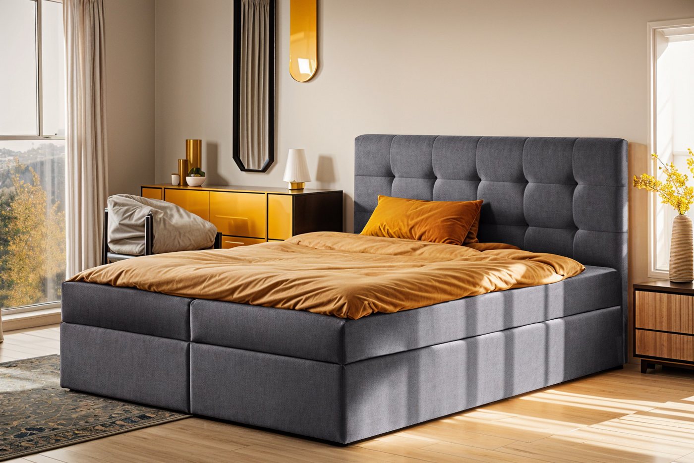 Kaiser Möbel Boxspringbett mit matratze und bettkasten, Schlafbett LUDANO stoff Noel, Inklusive zwei Containern, zwei Matratzen, Topper-Bezug Kaiser Möbel Boxspringbett mit matratze und bettkasten, Schlafbett LUDANO stoff Noel, Inklusive zwei Containern, zwei Matratzen, Topper-Bezug von Kaiser Möbel