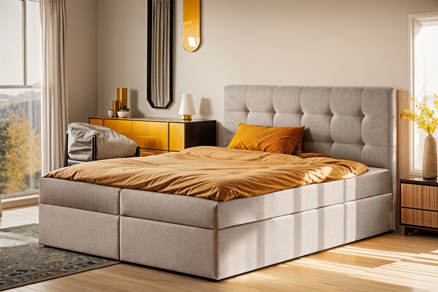 Kaiser Möbel Boxspringbett mit matratze und bettkasten, Schlafbett LUDANO stoff Noel, Inklusive zwei Containern, zwei Matratzen, Topper-Bezug Kaiser Möbel Boxspringbett mit matratze und bettkasten, Schlafbett LUDANO stoff Noel, Inklusive zwei Containern, zwei Matratzen, Topper-Bezug von Kaiser Möbel