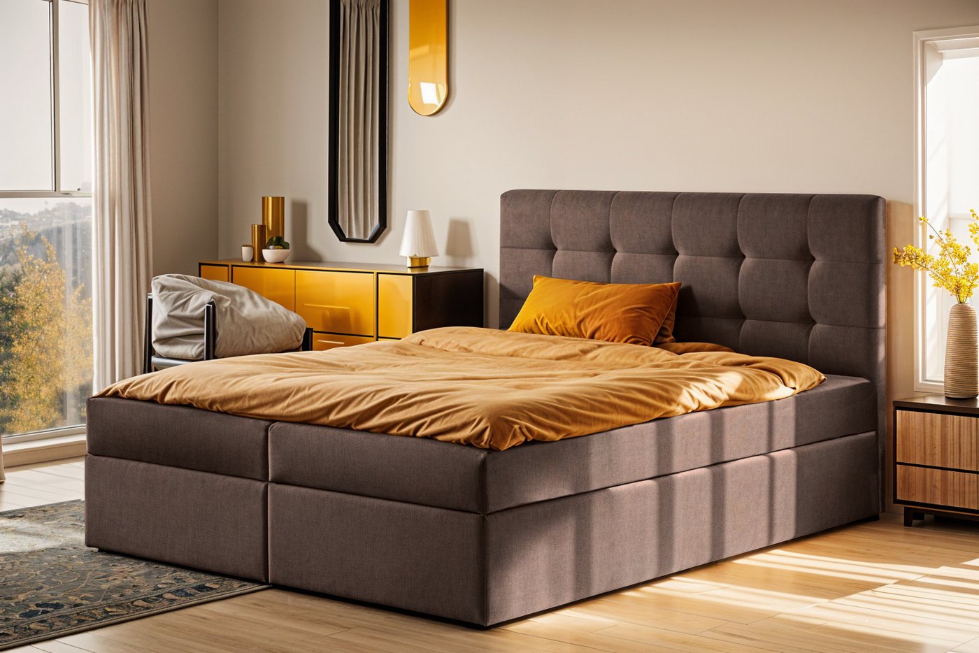 Kaiser Möbel Boxspringbett mit matratze und bettkasten, Schlafbett LUDANO stoff Noel, Inklusive zwei Containern, zwei Matratzen, Topper-Bezug Kaiser Möbel Boxspringbett mit matratze und bettkasten, Schlafbett LUDANO stoff Noel, Inklusive zwei Containern, zwei Matratzen, Topper-Bezug von Kaiser Möbel