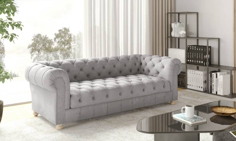 Kaiser Möbel Chesterfield-Sofa Dreisitzer elegant, klassisch, schick in elegantem Whisper-Stoff, Made in Europe von Kaiser Möbel