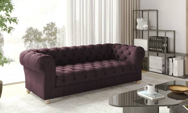 Kaiser Möbel Chesterfield-Sofa Dreisitzer elegant, klassisch, schick in elegantem Whisper-Stoff, Made in Europe von Kaiser Möbel