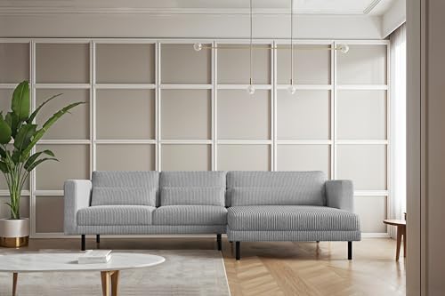 Kaiser Möbel - Ecksofa, Sofa L-Form Designer Dani - Modern Design Couch - Freistehende Sofa Wohnzimmer - Seite Rechts - Stoff Poso - Farbe Silber - 174x281x83cm von Kaiser Möbel