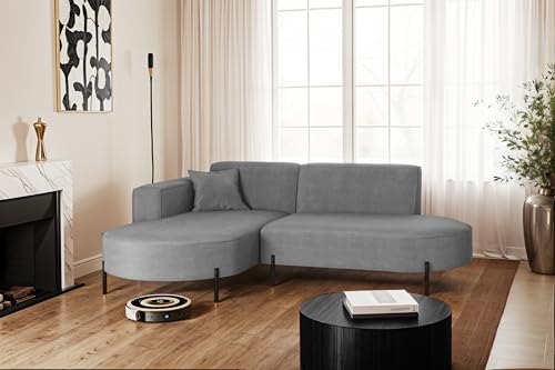 Kaiser Möbel - Ecksofa, Sofa L-Form Designer Modena Rein - Modern Design Couch - Freistehende Sofa Wohnzimmer - Seite Links - Stoff Noel - Farbe Aschgrau - 165x236x78 cm von Kaiser Möbel