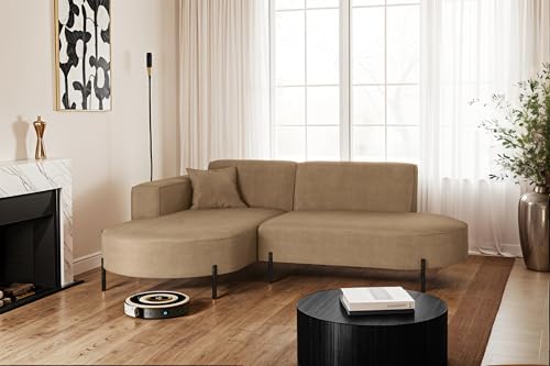 Kaiser Möbel - Ecksofa, Sofa L-Form Designer Modena Rein - Schlafsofa, Modern Design Couch - Freistehende Sofa Wohnzimmer - Seite Links - Stoff Noel - Farbe Beige - 165x236x78 cm von Kaiser Möbel
