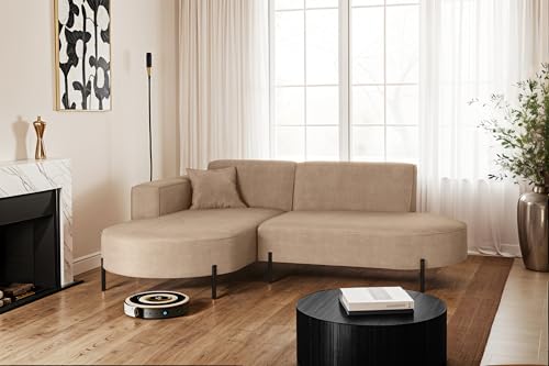 Kaiser Möbel - Ecksofa, Sofa L-Form Designer Modena Rein - Schlafsofa, Modern Design Couch - Freistehende Sofa Wohnzimmer - Seite Links - Stoff Noel - Farbe Kaltesbeige - 165x236x78 cm von Kaiser Möbel
