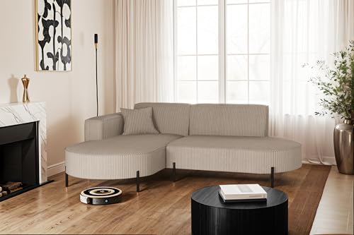 Kaiser Möbel - Ecksofa, Sofa L-Form Designer Modena Rein - Modern Design Couch - Freistehende Sofa Wohnzimmer - Seite Links - Stoff Poso - Farbe Dunkelbeige - 165x236x78 cm von Kaiser Möbel
