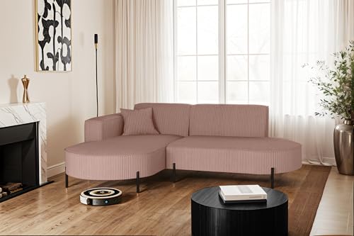 Kaiser Möbel - Ecksofa, Sofa L-Form Designer Modena Rein - Modern Design Couch - Freistehende Sofa Wohnzimmer - Seite Links - Stoff Poso - Farbe Rosa - 165x236x78 cm von Kaiser Möbel