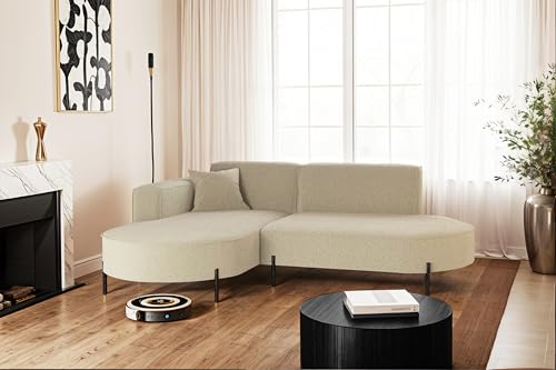 Kaiser Möbel - Ecksofa, Sofa L-Form Designer Modena Rein - Schlafsofa, Modern Design Couch - Freistehende Sofa Wohnzimmer - Seite Links - Stoff Quelle - Farbe Beige - 165x236x78 cm von Kaiser Möbel