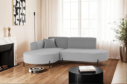 Kaiser Möbel - Ecksofa, Sofa L-Form Designer Modena Rein - Modern Design Couch - Freistehende Sofa Wohnzimmer - Seite Links - Stoff Quelle - Farbe Grau - 165x236x78 cm von Kaiser Möbel