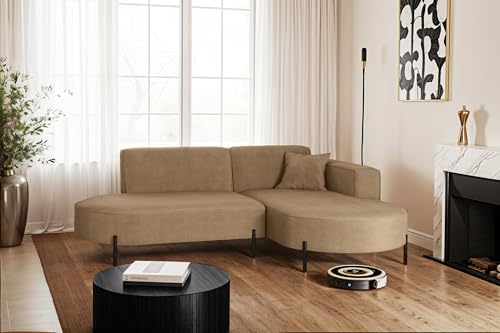 Kaiser Möbel - Ecksofa, Sofa L-Form Designer Modena Rein - Schlafsofa, Modern Design Couch - Freistehende Sofa Wohnzimmer - Seite Rechts - Stoff Noel - Farbe Beige - 165x236x78 cm von Kaiser Möbel