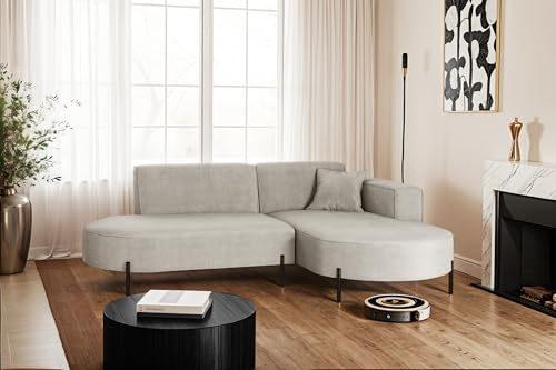 Kaiser Möbel - Ecksofa, Sofa L-Form Designer Modena Rein - Modern Design Couch - Freistehende Sofa Wohnzimmer - Seite Rechts - Stoff Noel - Farbe Hellgrau - 165x236x78 cm von Kaiser Möbel