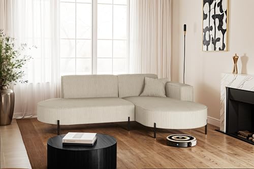 Kaiser Möbel - Ecksofa, Sofa L-Form Designer Modena Rein - Schlafsofa, Modern Design Couch - Freistehende Sofa Wohnzimmer - Seite Rechts - Stoff Poso - Farbe Beige - 165x236x78 cm von Kaiser Möbel