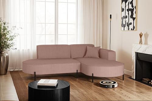 Kaiser Möbel - Ecksofa, Sofa L-Form Designer Modena Rein - Modern Design Couch - Freistehende Sofa Wohnzimmer - Seite Rechts - Stoff Poso - Farbe Rosa - 165x236x78 cm von Kaiser Möbel