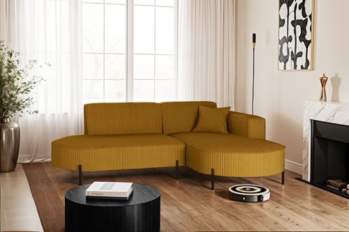 Kaiser Möbel - Ecksofa, Sofa L-Form Designer Modena Rein - Modern Design Couch - Freistehende Sofa Wohnzimmer - Seite Rechts - Stoff Poso - Farbe Senffarbe - 165x236x78 cm von Kaiser Möbel