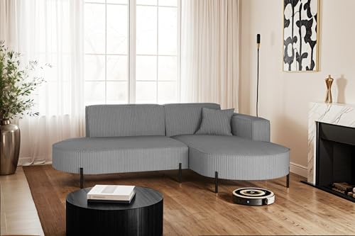 Kaiser Möbel - Ecksofa, Sofa L-Form Designer Modena Rein - Modern Design Couch - Freistehende Sofa Wohnzimmer - Seite Rechts - Stoff Poso - Farbe Silber - 165x236x78 cm von Kaiser Möbel