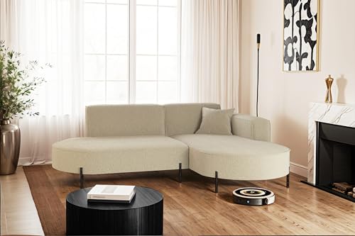 Kaiser Möbel - Ecksofa, Sofa L-Form Designer Modena Rein - Schlafsofa, Modern Design Couch - Freistehende Sofa Wohnzimmer - Seite Rechts - Stoff Quelle - Farbe Beige - 165x236x78 cm von Kaiser Möbel