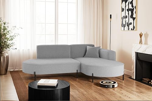 Kaiser Möbel - Ecksofa, Sofa L-Form Designer Modena Rein - Modern Design Couch - Freistehende Sofa Wohnzimmer - Seite Rechts - Stoff Quelle - Farbe Grau - 165x236x78 cm von Kaiser Möbel