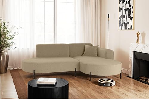 Kaiser Möbel - Ecksofa, Sofa L-Form Designer Modena Rein - Schlafsofa, Modern Design Couch - Freistehende Sofa Wohnzimmer - Seite Rechts - Stoff Quelle - Farbe Hellbraun - 165x236x78 cm von Kaiser Möbel
