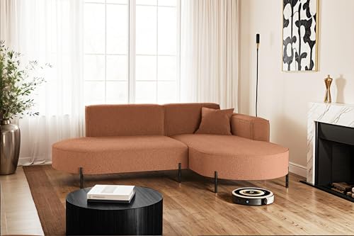Kaiser Möbel - Ecksofa, Sofa L-Form Designer Modena Rein - Schlafsofa, Modern Design Couch - Freistehende Sofa Wohnzimmer - Seite Rechts - Stoff Quelle - Farbe Kupfer - 165x236x78 cm von Kaiser Möbel