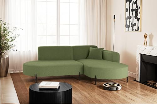 Kaiser Möbel - Ecksofa, Sofa L-Form Designer Modena Rein - Schlafsofa, Modern Design Couch - Freistehende Sofa Wohnzimmer - Seite Rechts - Stoff Quelle - Farbe Olive - 165x236x78 cm von Kaiser Möbel
