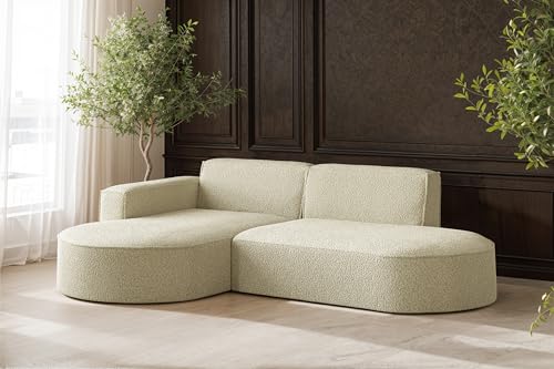 Kaiser Möbel - Ecksofa, Sofa L-Form Designer Modena Studio - Schlafsofa, Modern Design Couch - Freistehende Sofa Wohnzimmer - Seite Links - Stoff Quelle - Farbe Beige - 165x236x78 cm von Kaiser Möbel