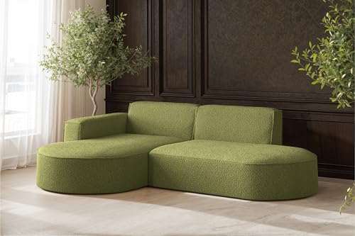 Kaiser Möbel - Ecksofa, Sofa L-Form Designer Modena Studio - Schlafsofa, Modern Design Couch - Freistehende Sofa Wohnzimmer - Seite Links - Stoff Quelle - Farbe Olive - 165x236x78 cm von Kaiser Möbel