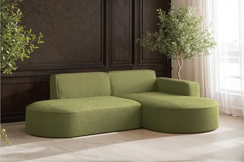 Kaiser Möbel - Ecksofa, Sofa L-Form Designer Modena Studio - Schlafsofa, Modern Design Couch - Freistehende Sofa Wohnzimmer - Seite Rechts - Stoff Quelle - Farbe Olive - 165x236x78 cm von Kaiser Möbel