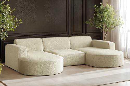 Kaiser Möbel - Ecksofa, Sofa U-Form Designer Modena Studio - Schlafsofa, Modern Design Couch - Freistehende Sofa Wohnzimmer - Stoff Quelle - Farbe Beige - 165x299x78 cm von Kaiser Möbel