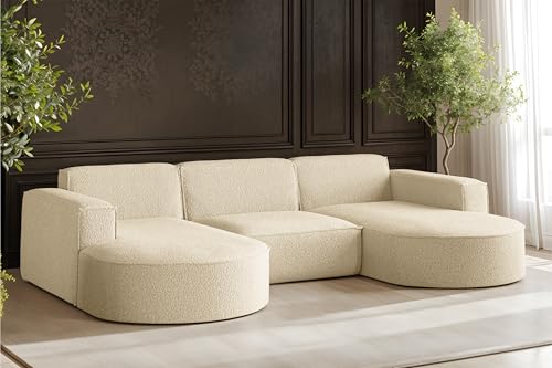 Kaiser Möbel - Ecksofa, Sofa U-Form Designer Modena Studio - Modern Design Couch - Freistehende Sofa Wohnzimmer - Stoff Quelle - Farbe Ecru - 165x299x78 cm von Kaiser Möbel