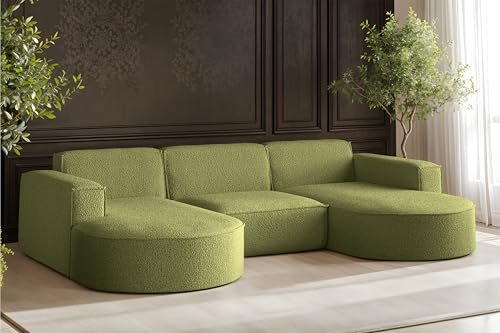 Kaiser Möbel - Ecksofa, Sofa U-Form Designer Modena Studio - Schlafsofa, Modern Design Couch - Freistehende Sofa Wohnzimmer - Stoff Quelle - Farbe Olive - 165x299x78 cm von Kaiser Möbel