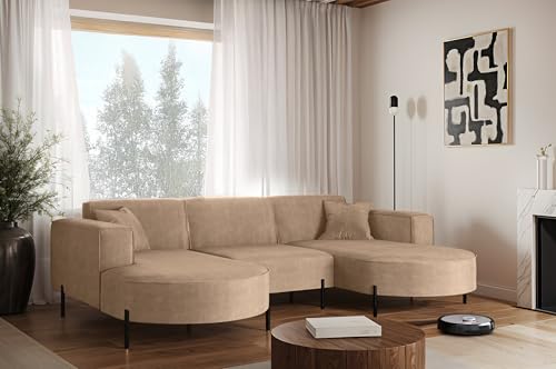 Kaiser Möbel - Ecksofa, Sofa Modena U Rein - Modern Design Couch - Freistehende Sofa Wohnzimmer - Stoff Noel - Farbe Kaltesbeige - 165x299x78 cm von Kaiser Möbel