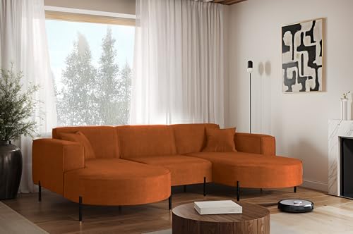 Kaiser Möbel - Ecksofa, Sofa Modena U Rein - Modern Design Couch - Freistehende Sofa Wohnzimmer - Stoff Noel - Farbe Orange - 165x299x78 cm von Kaiser Möbel