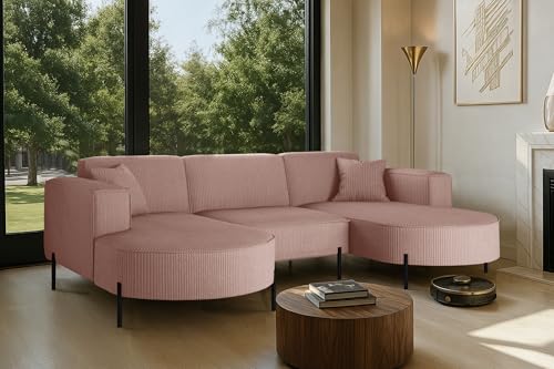 Kaiser Möbel - Ecksofa, Sofa Modena U Rein - Schlafsofa, Modern Design Couch - Freistehende Sofa Wohnzimmer - Stoff Poso - Farbe Rosa - 165x299x78 cm von Kaiser Möbel