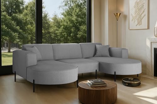 Kaiser Möbel - Ecksofa, Sofa Modena U Rein - Modern Design Couch - Freistehende Sofa Wohnzimmer - Stoff Poso - Farbe Silber - 165x299x78 cm von Kaiser Möbel