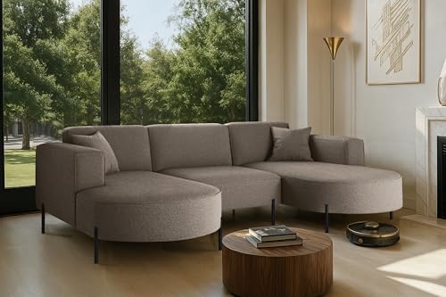 Kaiser Möbel - Ecksofa, Sofa Modena U Rein - Modern Design Couch - Freistehende Sofa Wohnzimmer - Stoff Quelle - Farbe Braun - 165x299x78 cm von Kaiser Möbel