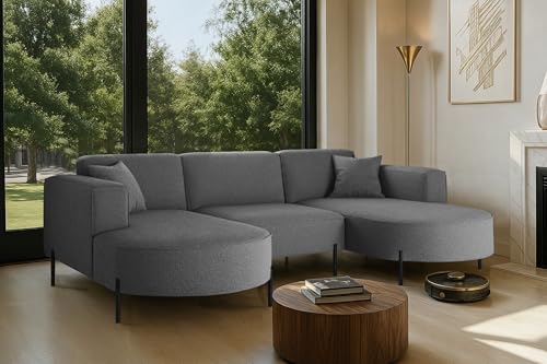 Kaiser Möbel - Ecksofa, Sofa Modena U Rein - Modern Design Couch - Freistehende Sofa Wohnzimmer - Stoff Quelle - Farbe Graphit - 165x299x78 cm von Kaiser Möbel