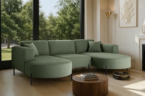 Kaiser Möbel - Ecksofa, Sofa Modena U Rein - Modern Design Couch - Freistehende Sofa Wohnzimmer - Stoff Quelle - Farbe Grün - 165x299x78 cm von Kaiser Möbel