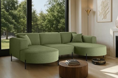 Kaiser Möbel - Ecksofa, Sofa Modena U Rein - Schlafsofa, Modern Design Couch - Freistehende Sofa Wohnzimmer - Stoff Quelle - Farbe Olive - 165x299x78 cm von Kaiser Möbel